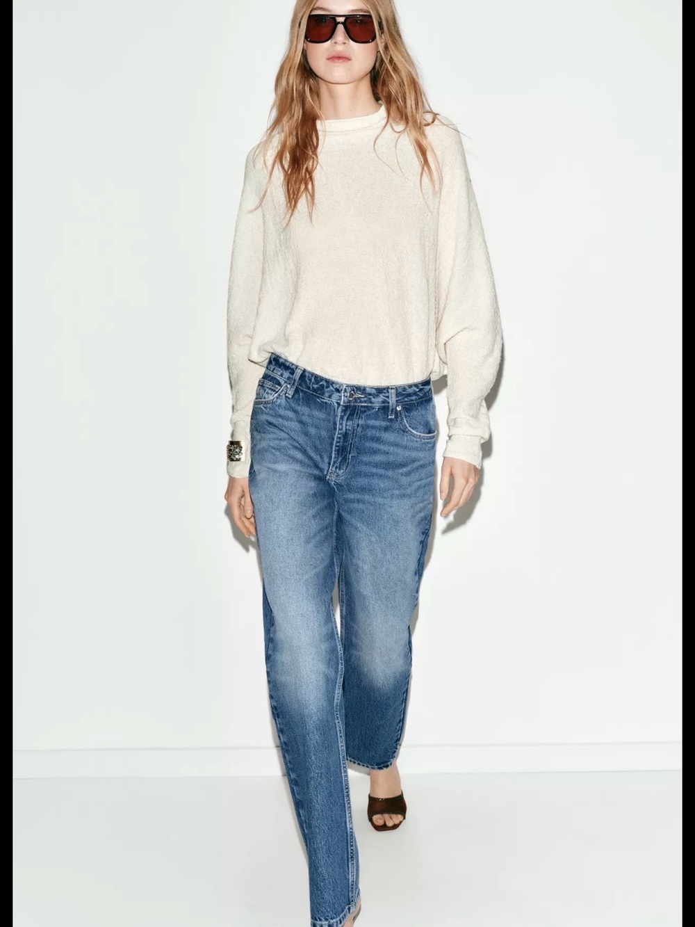 Zara Mid Wash Straight Leg Jeans - Blue